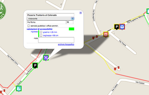 A sample map with accessibility data in the typical google maps balloon