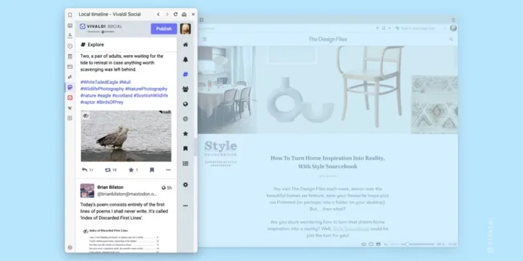 Vivaldi now has built-in support for Mastodon alongside its own instance image