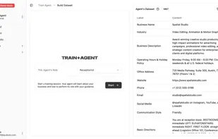 Training Agents — Start a session, and your agent will ask questions to learn about your business.