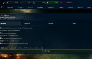 Automatic Building System - You can't manage your vast empire? You have too many planets? Synthetics service are the solution for you. This unique feature allows the planet develop by itself without you being worried about it.