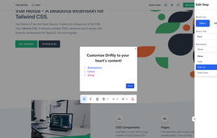 A tour step editor that allows your to personalize colors, tour step animations, font size and much more to come so that Driftly fits seamlessly into your unique software!