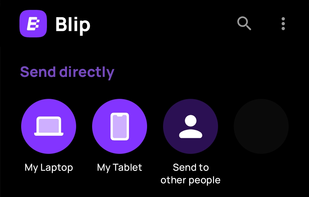 Main screen of the Blip app for Android in Dark Mode