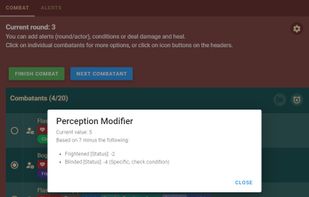 Stats and modifiers applied on them from conditions.