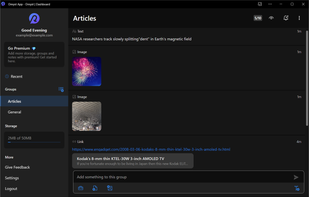 Dmyst dashboard on the web, shown in Dark Mode as an installed PWA app.