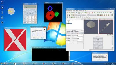 Xming -multiwindow mode on Windows 7 with five clients   including a remote ParaView.
