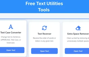 Free text utilities tools section showing text case converter, text reverser, and extra space remover tools.