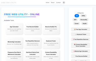 A comprehensive suite of free web utilities. All the tools you need in one place, with no installation required.