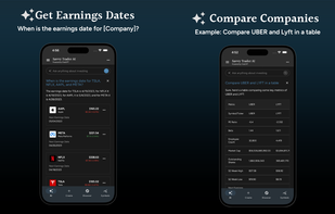 Savvy Trader AI - Get Company Data - Example question: What is the earnings date for [Company]? Compare Companies - Example question: Compare Uber and Lyft in a table.