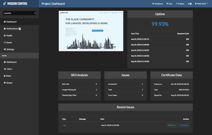 Basic dashboard for an app with a snapshot of its current status