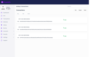 Tokens/Coins transaction page.