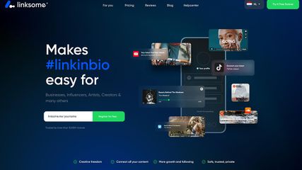 The main landing page of Linksome with the option to navigate to category-based pages, profile reviews and to visit the dashboard.