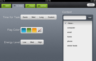 Tablet edit screen - Filters