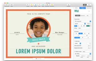 Kids certificate in Apple Pages.