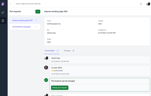 When content changes in a branch are ready, GitHub pull requests can be opened and discussed right from within commitspark.com
