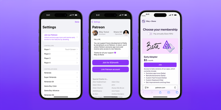 Delta for iOS adds direct Patreon subscriptions, bypassing Apple's system