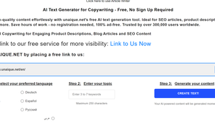 English Startpage of Unaique.net