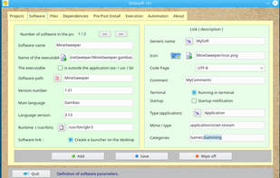 Software information, files, language, versions, menu link   
