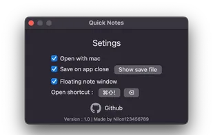 Settings window