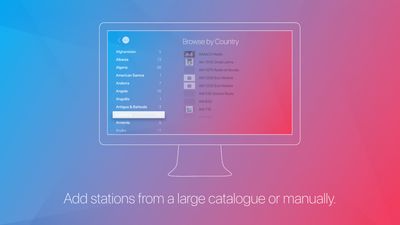 Add stations from a large catalogue or manually.