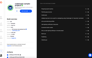 Successful build. Codemagic will automatically publish your app with every build or on terms that work for you so you can release your mobile apps in record time and get to the market faster.