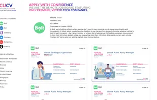 Company page on cucv.io, curated list of remote jobs in tech