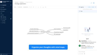 Get most of your brainstorming sessions with mindmaps. Quickly write down all your thoughts, then assign tasks and share the document with anyone.