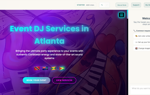 Example of a DJ site in the Vibe Otter editor. Personalize your site via chat or traditional drag and drop.