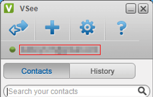 Vsee Contacts Screen (E-mails are obscured)