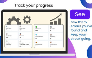 Keep track of total scans, emails found, streaks and stats.

