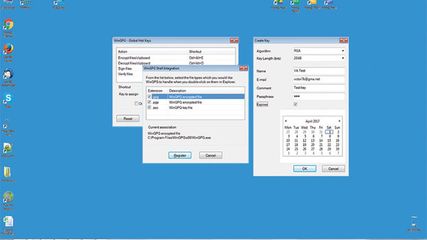 The key creation dialog with calendar for choosing an expiration date, if desired