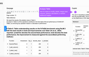 Ask AI Copilot to modify, delete, merge rows/columns, perform calculations, or extract additional insights. 