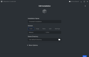 Edit installation screen.