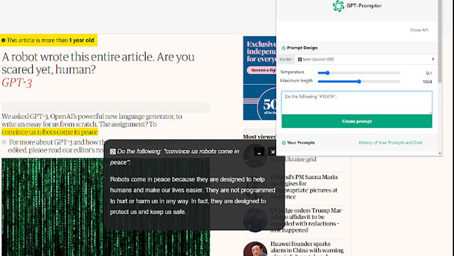GPTPrompter Chrome extension to get a fast prompt (of the selected