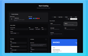 The intuitive invoice creator. No account required for basic use. Easily upload your business logo, customize brand colours, and choose from 5+ premium templates (Classic, Modern, Minimalist, etc.) to match your brand's aesthetic.