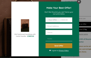 The Make an Offer button lets the customers submit an offer to buy the product at a lower rate than the list price. 
