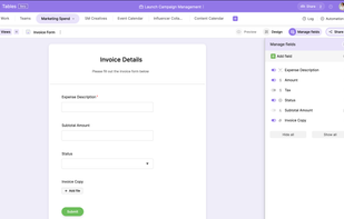 Quickly convert your fields into a fully customizable form to gather customer or team information.
