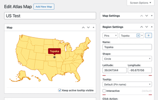 Configuring a pin and click action on a US map