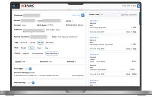 Respark CRM for salons (Customer Relationship Management) is a powerful tool to keep a track of your customer data to measure key metrics like customer return rate and preserve their personal information.