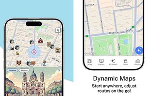 Find more with AI Search. Tap the AI button to reveal nearby landmarks, cafés, bars, and shops—then auto-generate a smart walking route with cinematic audio.