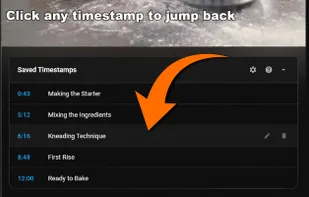 Instantly jump back to any saved timestamp by clicking on it in the panel under the video.