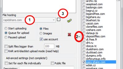 Window for choosing files and its upload settings