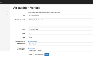 Content object detail with various property types