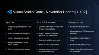 Visual Studio Code 1.107 brings Agent HQ, terminal suggest, org custom agents, and more image