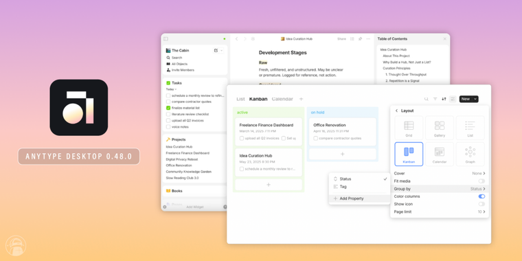 Anytype Desktop 0.48.0 introduces Table of Contents, List View upgrades and more image