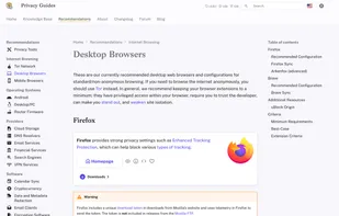Desktop browser recommendation listings