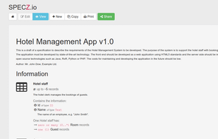 Software Requirements Specification in View mode
