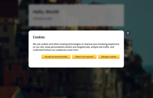 Cookie consent confirmation positioned in the center of the viewport.