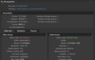 Video file properties