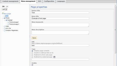 Easily dragable menu management area.
