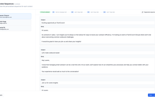AI generates sequences. User can edit or regenerate. Emails are automatically validated to increase deliverability and eliminate spam-reports.